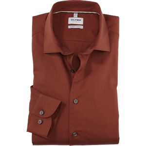 OLYMP Level 5 body fit overhemd, popeline, roodbruin