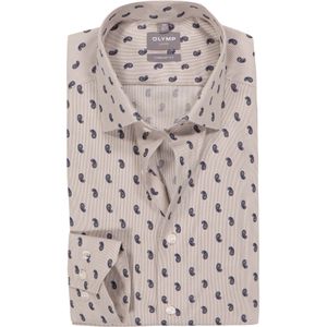 OLYMP Luxor comfort fit overhemd, popeline, bruin met blauw en wit paisley dessin