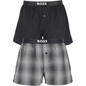 HUGO BOSS boxershorts woven (2-pack), heren boxers wijd model, zwart en zwart met wit geruit -  Maat: XXL