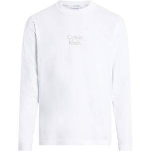 Calvin Klein Optic Line Logo Ls T-shirt, heren T-shirt lange mouw O-hals, wit -  Maat: L