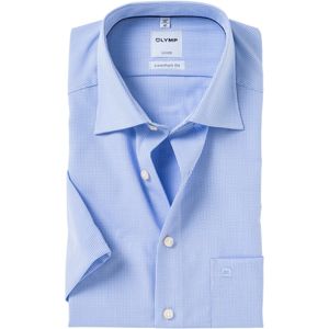 OLYMP Luxor comfort fit overhemd, korte mouw, lichtblauw met wit geruit (contrast) 47