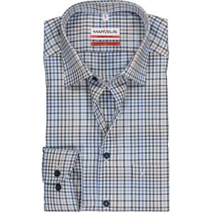 MARVELIS modern fit overhemd, mouwlengte 7, wit met bruin en blauw geruit 44