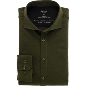OLYMP No. 6 Six super slim fit overhemd, mouwlengte 7, tricot, olijfgroen geruit