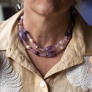 Lelune collier amathist, lavendel jade en parels LGNK206