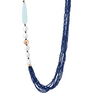 Lelune Glamour roséverguld collier lang blauwe pegel LGNK532.2