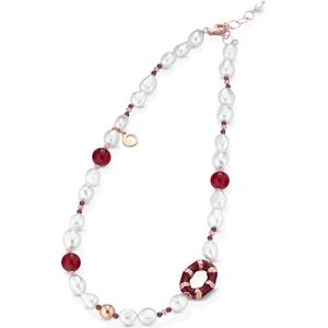 Lelune rosé verguld zilveren collier met rode agaat LGNK333.2