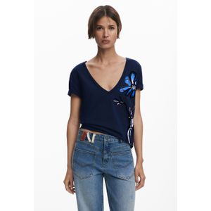 V-Ausschnitt T-Shirt mit Vasenmuster