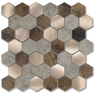 Zelfklevend Mozaiek Hexagon Koper V-Groef - 30.5 cm x 30.5 cm x 0.40 cm | 0.5 kg | Paneli zelfklevende steenstrips