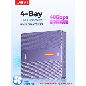JEYI 4-bay NVMe RAID-behuizing - Thunderbolt 4 40 Gbps, turbinekoeling, compatibel met Mac/Windows, individuele en RAID-modi max. 32 TB