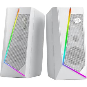 Redragon Gs520 Rgb Desktop Speakers, 2.0 Kanaal Pc Stereo Speaker Met 6 Kleurrijke Led Modi, Verbeterd Geluid, Wit/Roze