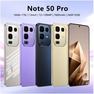 2026 Smartphone Voor Note 50 Pro 7.3 inch Android 15 Mobiele Telefoon 5G Dual Card 7800 mAh Global Edition Facial Ontgrendeld Mobiele Telefoons