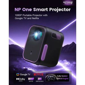 NietsProjector Smart One 1080P FHD LED-projector Mini draagbare projector GoogleTV Prime Video Netflix voor thuis, wereldwijde versie