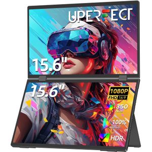 UPERFECT dubbele draagbare monitor 15,6" 1080P FHD IPS opvouwbaar gestapeld drievoudig laptopscherm Extender spel USB-C Plug & Play reizen