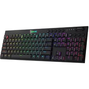 Redragon K618 Horus draadloos RGB mechanisch toetsenbord, Bluetooth/2,4 Ghz/bekabelde low-profile gamingtoetsenborden, bruin/blauwe schakelaar