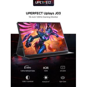 UPERFECT 2.5K draagbare monitor 16" QLED 2560x1600 100% sRGB HDR USB-C HDMI tweede laptopcomputer gamingweergave reisscherm