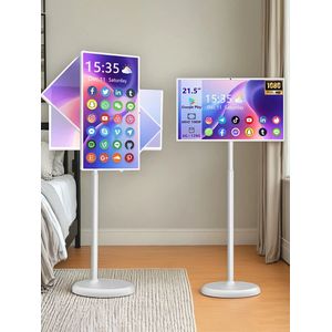 21,5 inch draagbare smart-tv, rollende en in hoogte verstelbare Android-tv, 60 Hz 1080P touchscreen, 8000 mAh batterij, 13 MP camera, 6G + 128G