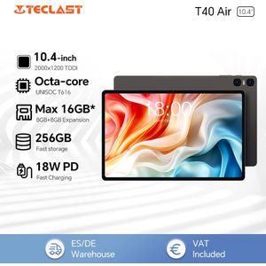 Teclast T40 Air Tablet 10,4" 2K Fhd Max 16Gb Ram 256Gb Rom Unisoc T616 8 Cores Android 13 7200Mah 4g Lte 18W Pd Snel opladen