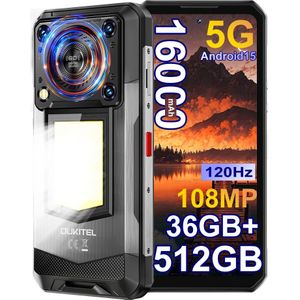 OUKITEL WP56 Android 15 Smartphone 36GB(12+24) 512GB 16000mAh 45W Campinglamp 6.8“ FHD 120Hz 128dB Luidspreker 108MP 5G Mobiele Telefoon