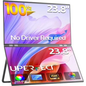 UPERFECT Delta Mega 23,8 "100Hz Dual Screen gestapelde computermonitor met luidsprekers voor laptop desktop pc MAC telefoon uitgebreid spelen