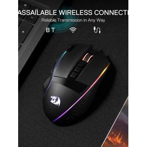 Redragon M991 draadloze gamingmuis 26000 DPI 3-modus gamer 9 macroknoppen RGB-achtergrondverlichting muizen, zwart