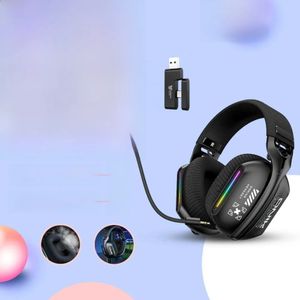 Draadloze gamingheadset: 2,4G/bekabeld/Bluetooth 3-modi, buigbare HD-microfoon, zachte oorkussens, meeslepend geluid voor pc/PS4/PS5 – zwart