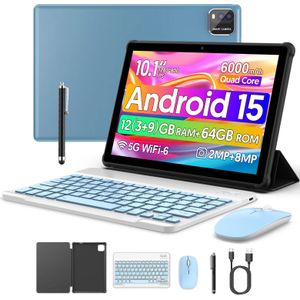 BAKEN 10-inch tablet met SIM-kaartsleuf, Android 15, Wi-Fi, GPS, Bluetooth, 64GB opslag, dubbele luidsprekers, USB-C-poort