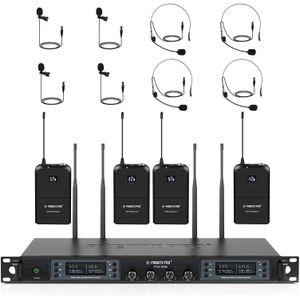 Phenyx Pro Draadloos Microfoonsysteem 4 Kanalen Headset Microfoonset Auto Scan Dekking 100M Voor Kerk, Podiumzangers, Karaoke