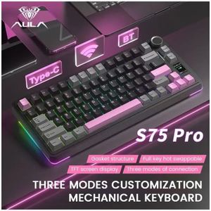 AULA S75 Pro Gaming mechanisch toetsenbord 75% Hot-swappable RGB-achtergrondverlichting 4000mAh PBT Keycaps Draadloos toetsenbord met LED-schermknop