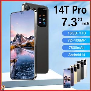 Nieuwe 14T Pro Smartphone Originele 7.3HD 5G Dual Sim-kaart Mobiele Telefoon Android 15 72MP + 108MP 22G + 2TB 7800mAh Ontgrendeld Mobiele Telefoons