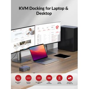 AV-toegangsdockingstation KVM-switch 4K bij 60 Hz dubbele monitor voor laptop en desktop, USB-C opladen, EDID met Ethernet (iDock-C10)