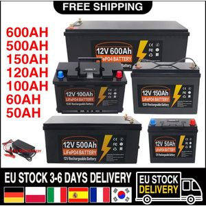 12 V/24 V 100AH 200Ah 300Ah 600Ah LiFePO4 Batterij Ingebouwde BMS Lithium-ijzerfosfaat Mobiele 10000 Cycli Voor RV Kampeerders Golf Solar