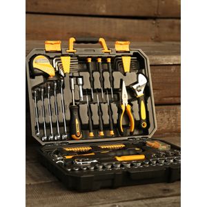 Deko Dkmt128/Dkmt196 Home Diy Tool Set Auto Reparatie Combinatie Pakket Handgereedschap Kit Met Plastic Gereedschapskist, Schroevendraaier, Hamer