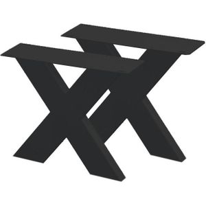 Set zwarte stalen X tafelpoten 40 cm (koker 10 x 4)