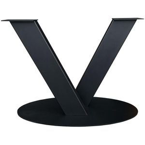 Zwarte stalen gekruiste V tafelonderstel met ovale plaat 73 cm (koker 20 x 10)