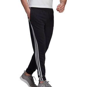 Adidas essentials french terry tapered 3-stripes broek in de kleur zwart/wit.