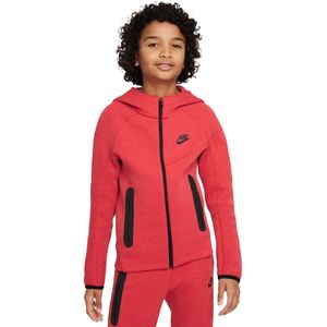 Nike tech fleece full zip hoodie junior in de kleur rood.