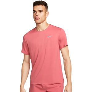 Nike dri-fit uv miler hardloopshirt in de kleur roze.