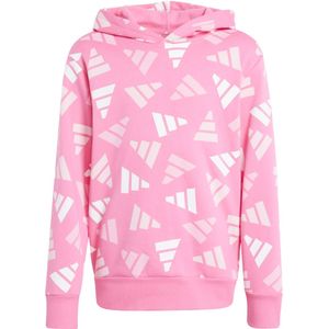 Adidas seasonal essentials logo celebration fleece hoodie in de kleur roze.