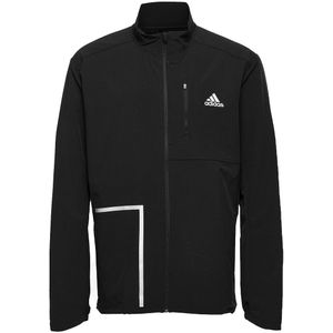 Adidas own the run softshell jack in de kleur zwart.