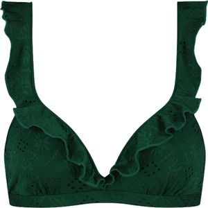Beachlife embroidery ruffle bikinitop in de kleur groen.