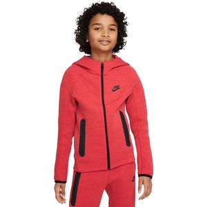 Nike tech fleece full zip hoodie junior in de kleur rood.