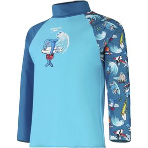 Speedo printed rash zwemtop in de kleur blauw.