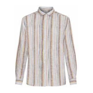Overhemd KnowledgeCotton Apparel Men Loose Linen Shirt Multi Color Stripe-XXL