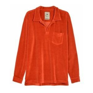 OAS - Velours Polo - Burnt Orange - Katoen - Lange Mouwen