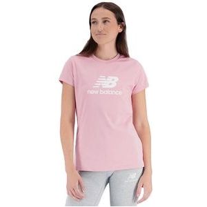 T-Shirt New Balance Women Essentials Stacked Logo Cotton Athletic Hazy Rose-L