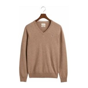 Trui GANT Men Superfine Lambswool V-Neck Dk. Sand Melange-XXXL