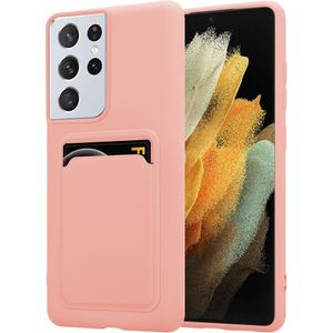 ShieldCase Samsung Galaxy S21 Ultra siliconen hoesje met pasjeshouder (roze)