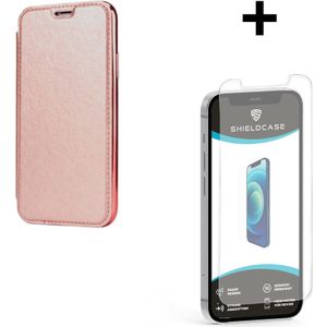 ShieldCase gegalvaniseerde flipcase iPhone 12 Pro - 6.1 inch (roze) + glazen Screen Protector