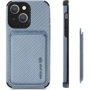 Coverzs iPhone 13 Magsafe gevlochten hoesje met pasjeshouder (blauw)