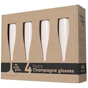 4 stuks Kunststof Champagne flute glazen wit 19cl
